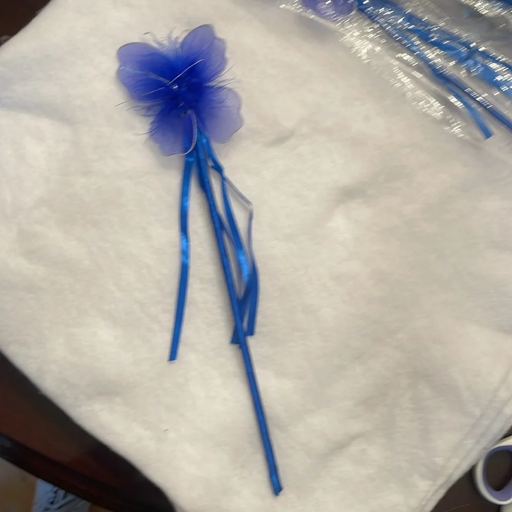 Blue butterfly Fairy Wand Party Favors with Maribou and ribbons set of 20